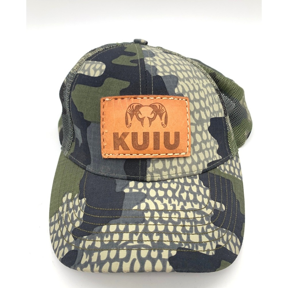 KUIU Verde Camo Leather Patch‎ Mesh Back Trucker Hat Cap Snapback Mens OSFM